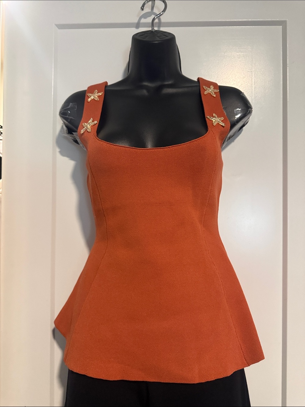 Galore Women's Rust Orange Peplum Tank with Gold Starfish Accent